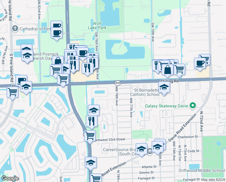 map of restaurants, bars, coffee shops, grocery stores, and more near 7827 Silverado Court in Hollywood