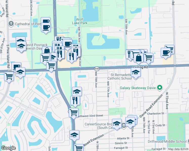 map of restaurants, bars, coffee shops, grocery stores, and more near 7827 Silverado Court in Hollywood