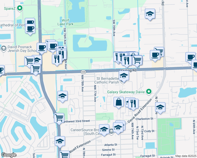 map of restaurants, bars, coffee shops, grocery stores, and more near 7660 East Stonecreek Circle in Hollywood