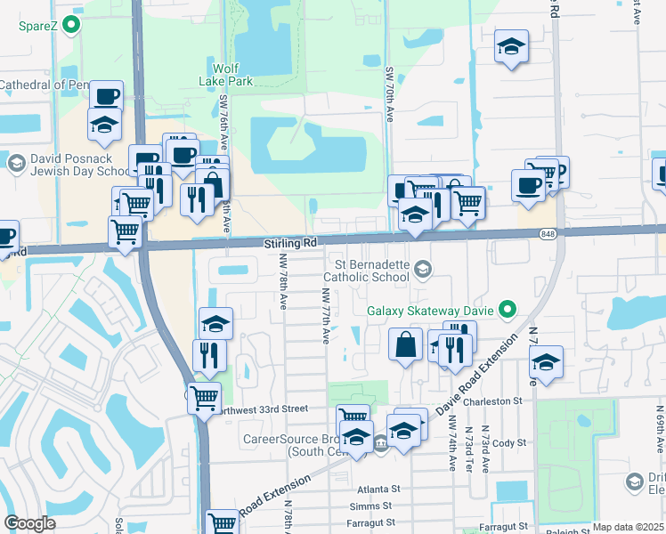 map of restaurants, bars, coffee shops, grocery stores, and more near 7660 East Stonecreek Circle in Hollywood