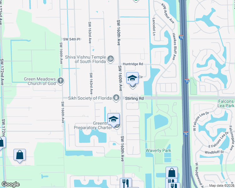 map of restaurants, bars, coffee shops, grocery stores, and more near 5901 Southwest 160th Avenue in Southwest Ranches