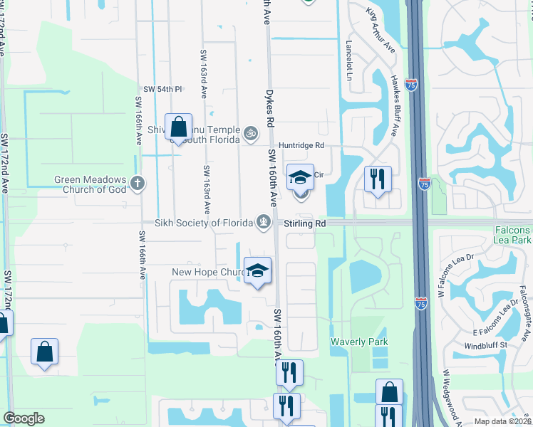map of restaurants, bars, coffee shops, grocery stores, and more near 5901 Southwest 160th Avenue in Southwest Ranches