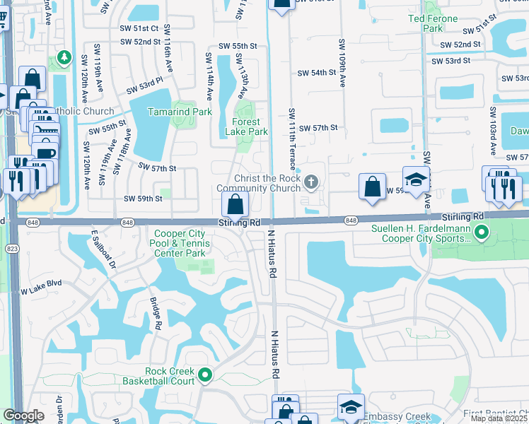 map of restaurants, bars, coffee shops, grocery stores, and more near 11206 Southwest 59th Place in Cooper City
