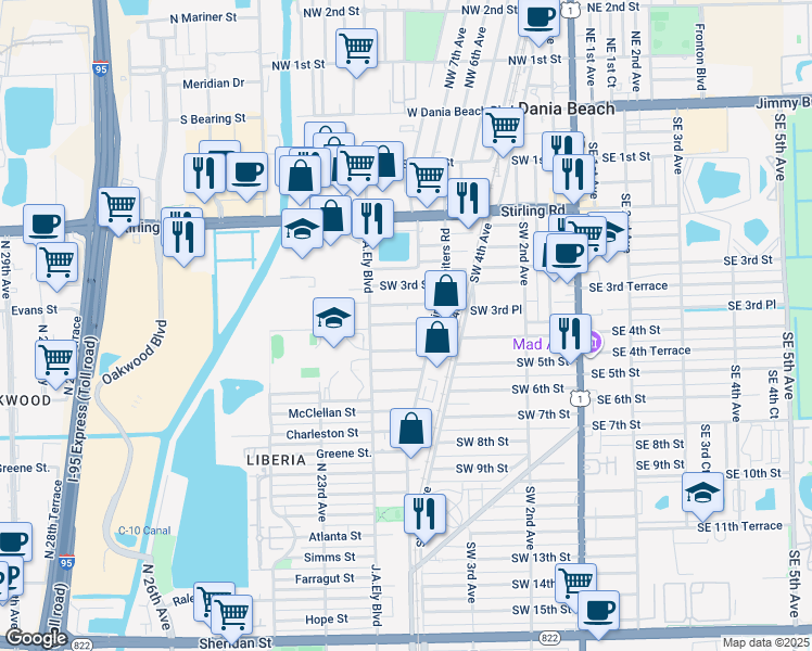 map of restaurants, bars, coffee shops, grocery stores, and more near 745 Southwest 4th Street in Dania Beach