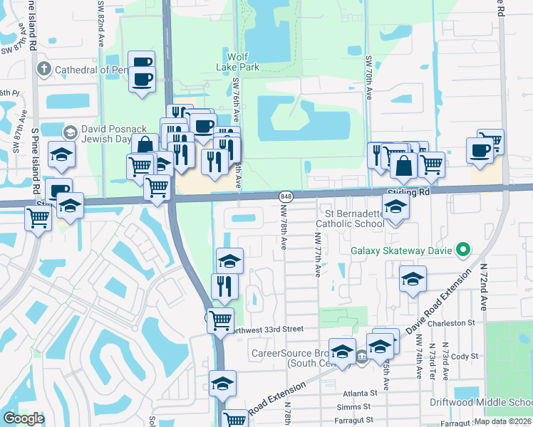 map of restaurants, bars, coffee shops, grocery stores, and more near 7827 Silverado Court in Hollywood