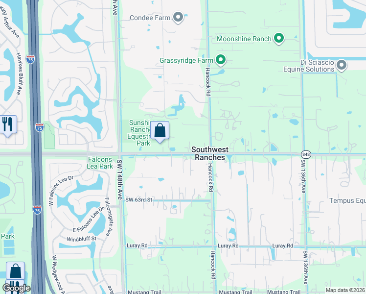 map of restaurants, bars, coffee shops, grocery stores, and more near 14311 Stirling Road in Southwest Ranches