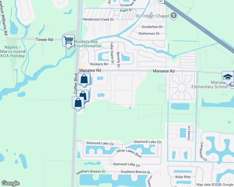 map of restaurants, bars, coffee shops, grocery stores, and more near 1216 Manatee Road in Naples