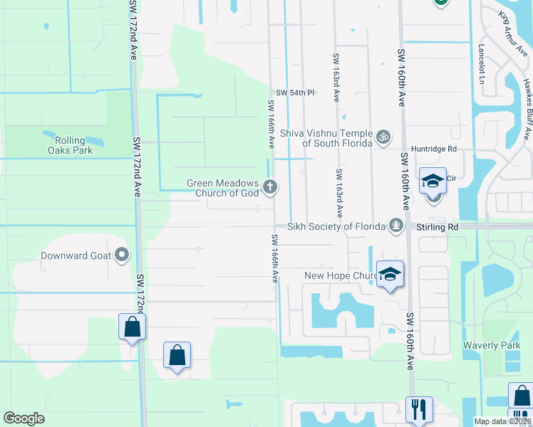 map of restaurants, bars, coffee shops, grocery stores, and more near 16660 Southwest 59th Court in Southwest Ranches