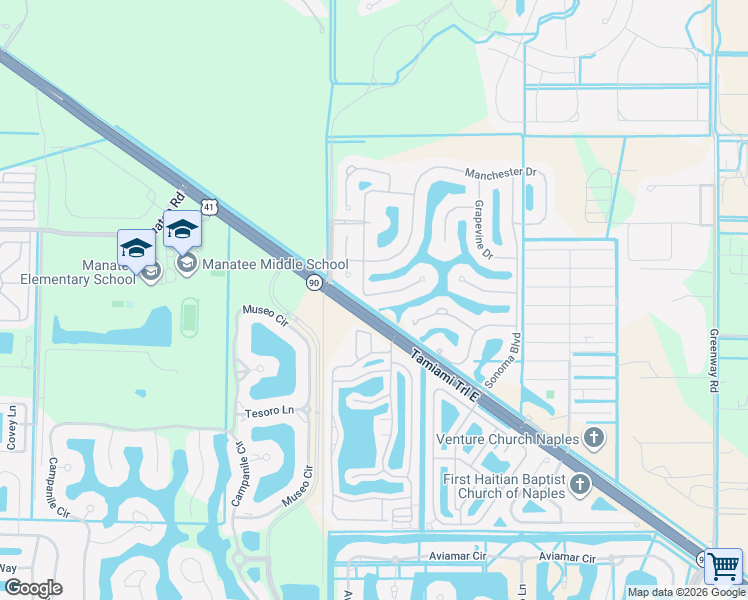 map of restaurants, bars, coffee shops, grocery stores, and more near 14056 Mirror Court in Naples