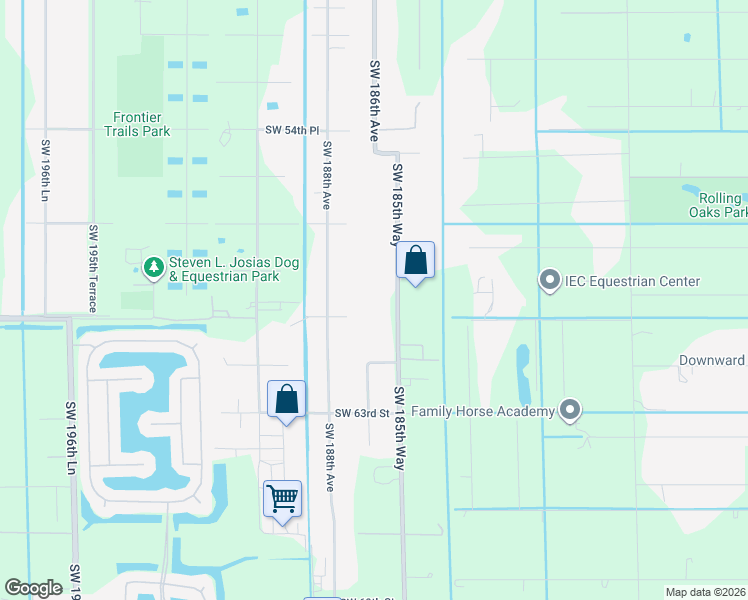 map of restaurants, bars, coffee shops, grocery stores, and more near 5951 Southwest 185th Way in Southwest Ranches
