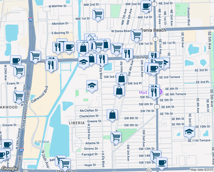 map of restaurants, bars, coffee shops, grocery stores, and more near 745 Southwest 4th Street in Dania Beach
