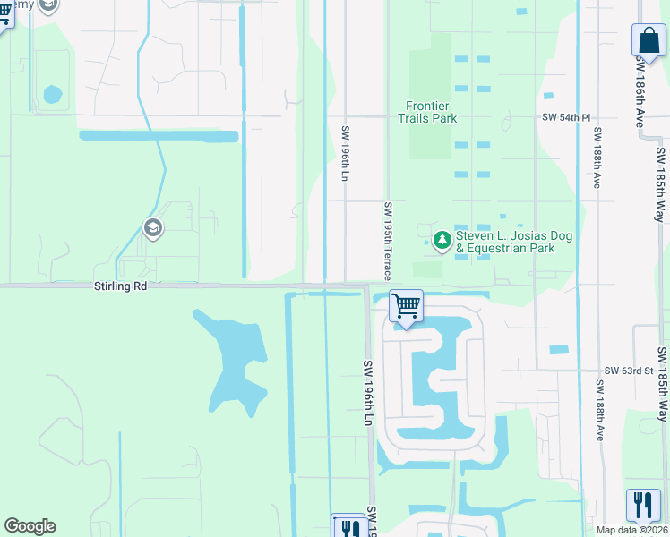 map of restaurants, bars, coffee shops, grocery stores, and more near 19801 Stirling Road in Southwest Ranches