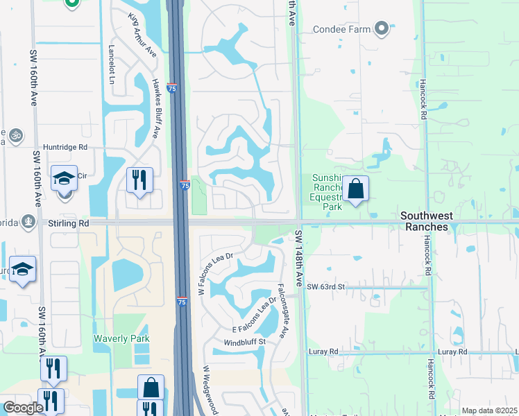 map of restaurants, bars, coffee shops, grocery stores, and more near 5901 Newcastle Lane in Davie