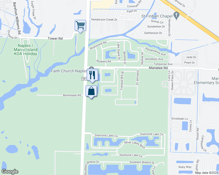 map of restaurants, bars, coffee shops, grocery stores, and more near 2102 Rookery Bay Drive in Naples