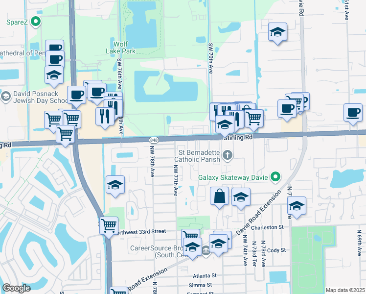map of restaurants, bars, coffee shops, grocery stores, and more near 7660 East Stonecreek Circle in Hollywood