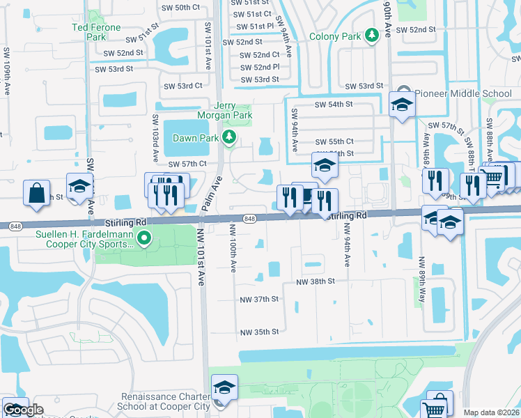 map of restaurants, bars, coffee shops, grocery stores, and more near in Cooper City