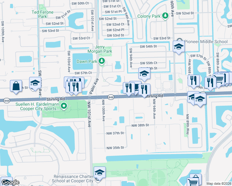 map of restaurants, bars, coffee shops, grocery stores, and more near in Cooper City