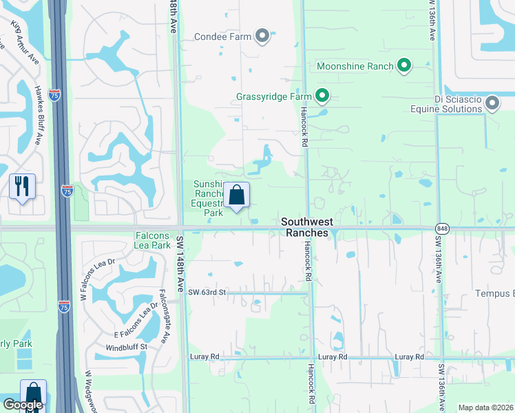 map of restaurants, bars, coffee shops, grocery stores, and more near 145 The Common in Southwest Ranches