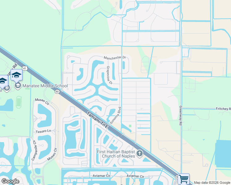 map of restaurants, bars, coffee shops, grocery stores, and more near 14623 Fern Lake Court in Naples
