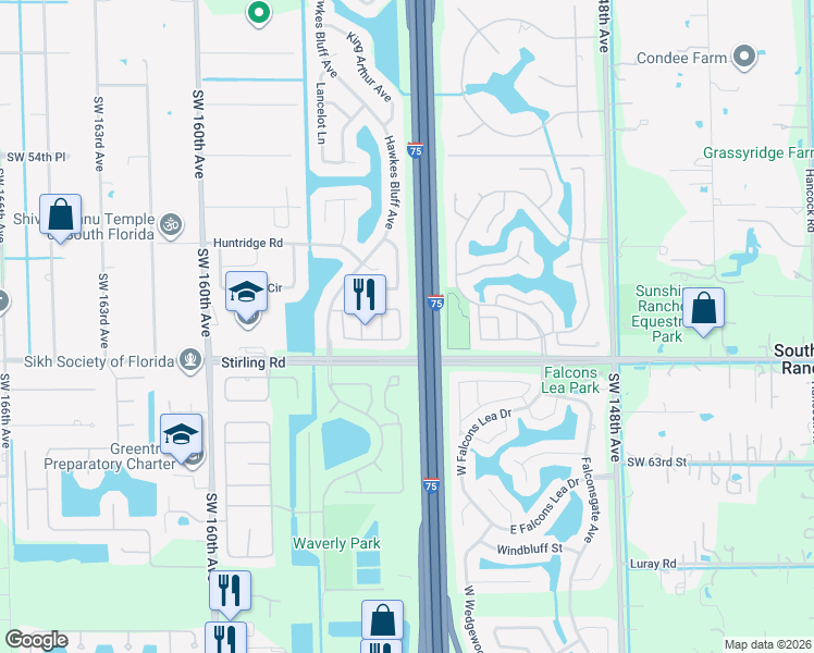 map of restaurants, bars, coffee shops, grocery stores, and more near 5900 York Lane in Davie