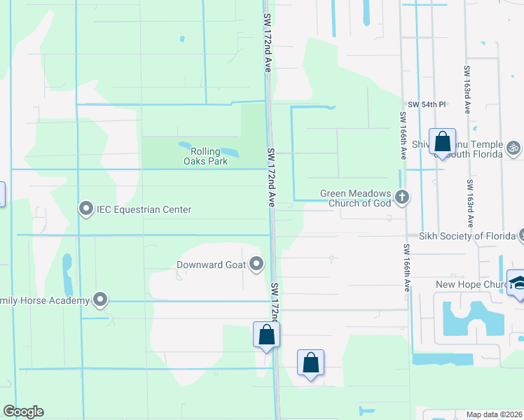 map of restaurants, bars, coffee shops, grocery stores, and more near 17201 Southwest 59th Court in Southwest Ranches