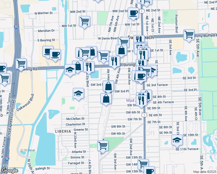 map of restaurants, bars, coffee shops, grocery stores, and more near 324 Southwest 4th Court in Dania Beach