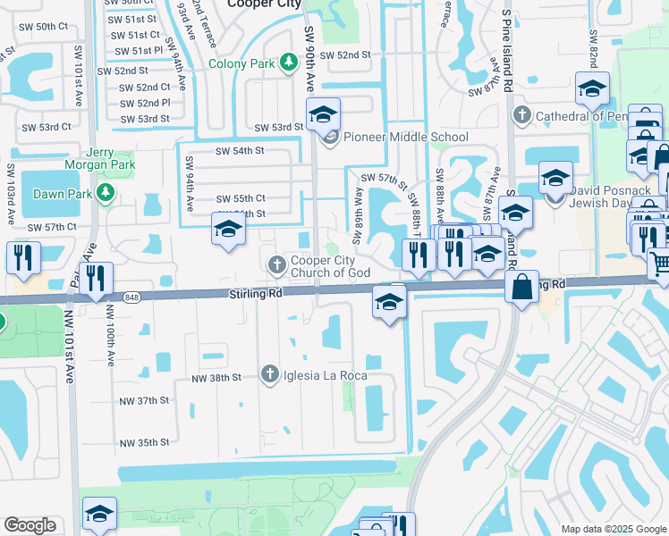 map of restaurants, bars, coffee shops, grocery stores, and more near 5856 Southwest 89th Lane in Cooper City