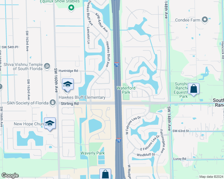 map of restaurants, bars, coffee shops, grocery stores, and more near 5900 York Lane in Davie