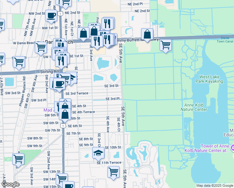 map of restaurants, bars, coffee shops, grocery stores, and more near 426 Southeast 3rd Terrace in Dania Beach