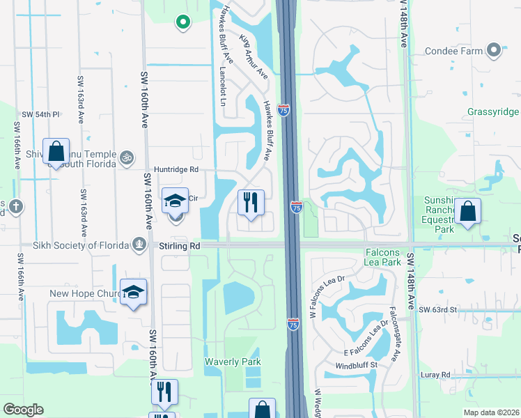 map of restaurants, bars, coffee shops, grocery stores, and more near 15521 Dover Court in Davie