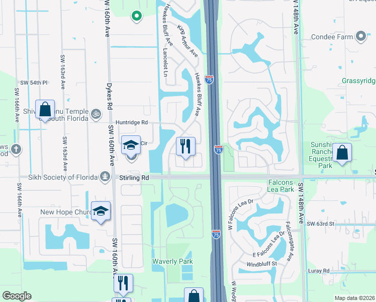 map of restaurants, bars, coffee shops, grocery stores, and more near 15541 Dover Court in Davie