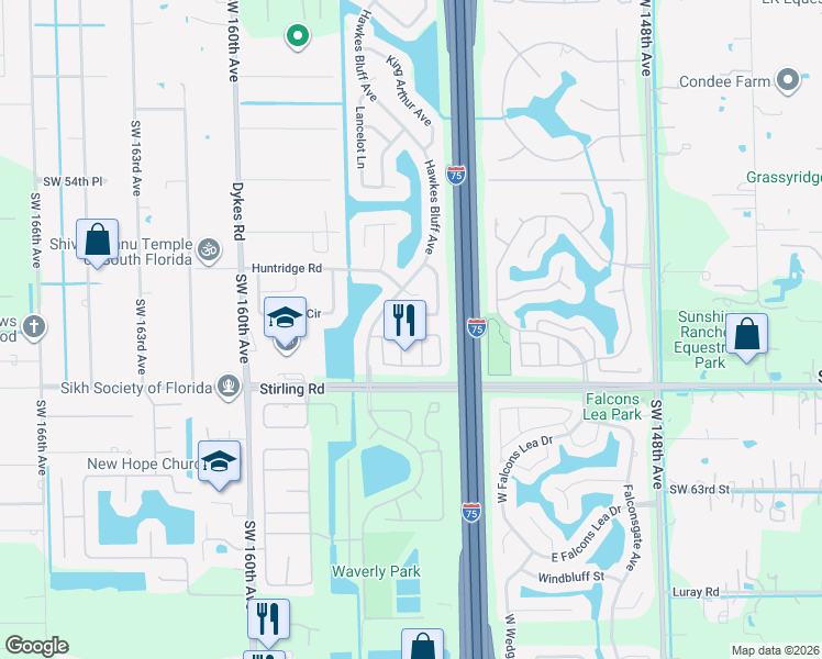 map of restaurants, bars, coffee shops, grocery stores, and more near 15541 Dover Court in Davie