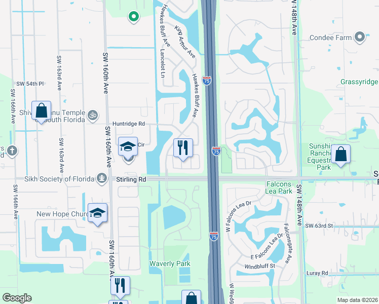 map of restaurants, bars, coffee shops, grocery stores, and more near 15521 Dover Court in Davie