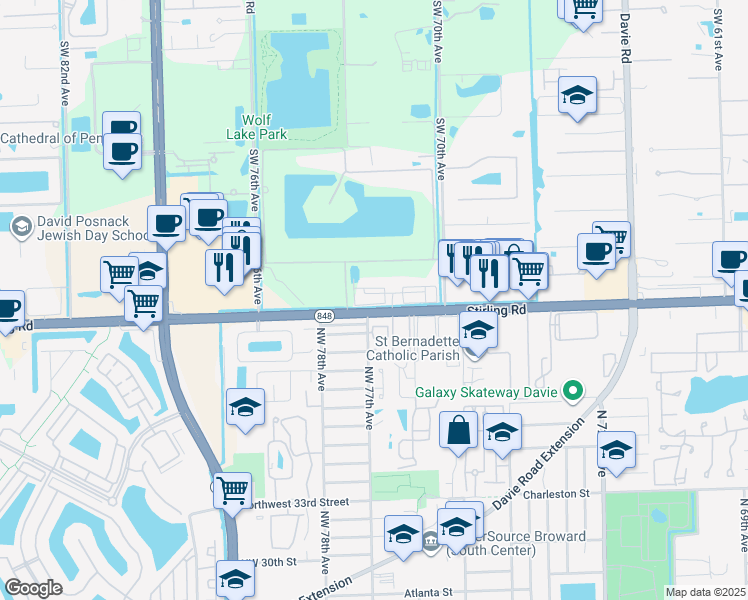 map of restaurants, bars, coffee shops, grocery stores, and more near 7035 Florida 848 in Hollywood