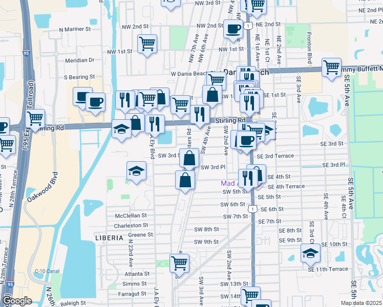 map of restaurants, bars, coffee shops, grocery stores, and more near 324 Southwest 4th Court in Dania Beach