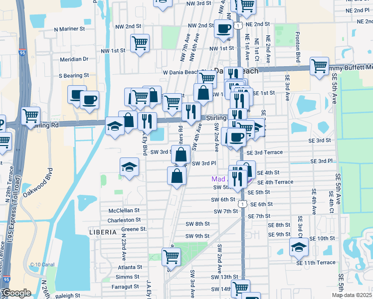 map of restaurants, bars, coffee shops, grocery stores, and more near 324 Southwest 4th Court in Dania Beach