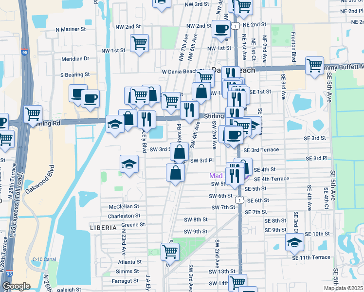 map of restaurants, bars, coffee shops, grocery stores, and more near 324 Southwest 4th Court in Dania Beach