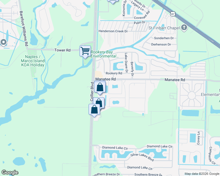 map of restaurants, bars, coffee shops, grocery stores, and more near 1024 Manatee Road in Naples