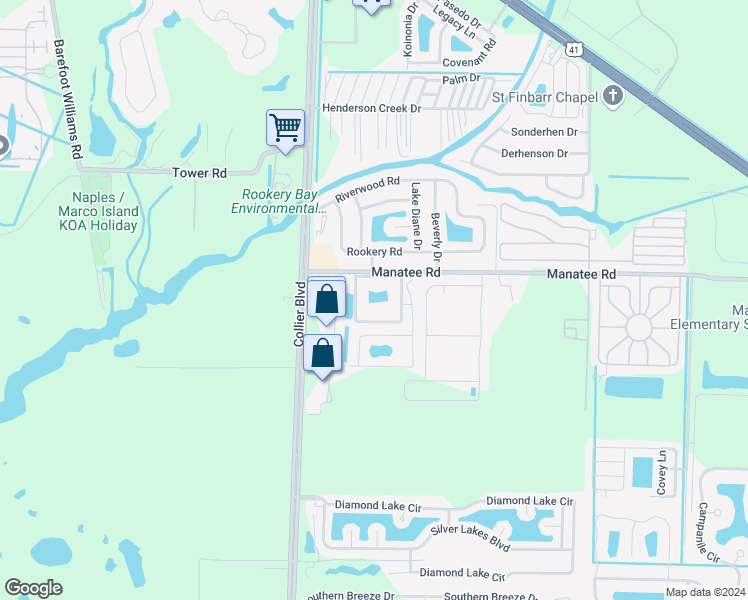 map of restaurants, bars, coffee shops, grocery stores, and more near 1024 Manatee Road in Naples