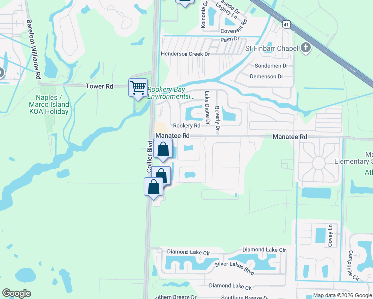 map of restaurants, bars, coffee shops, grocery stores, and more near 1024 Manatee Road in Naples