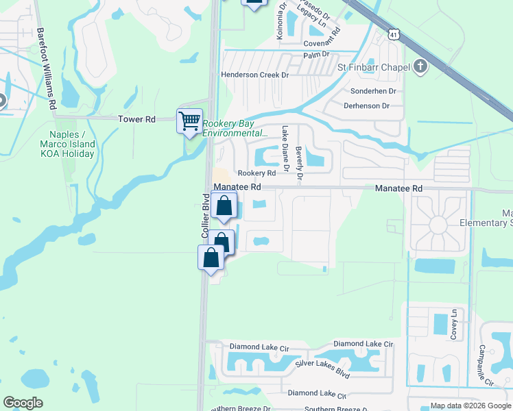 map of restaurants, bars, coffee shops, grocery stores, and more near 1024 Manatee Road in Naples