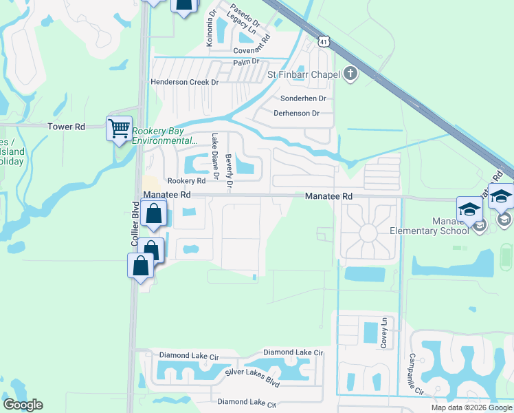 map of restaurants, bars, coffee shops, grocery stores, and more near 911 Manatee Road in Naples