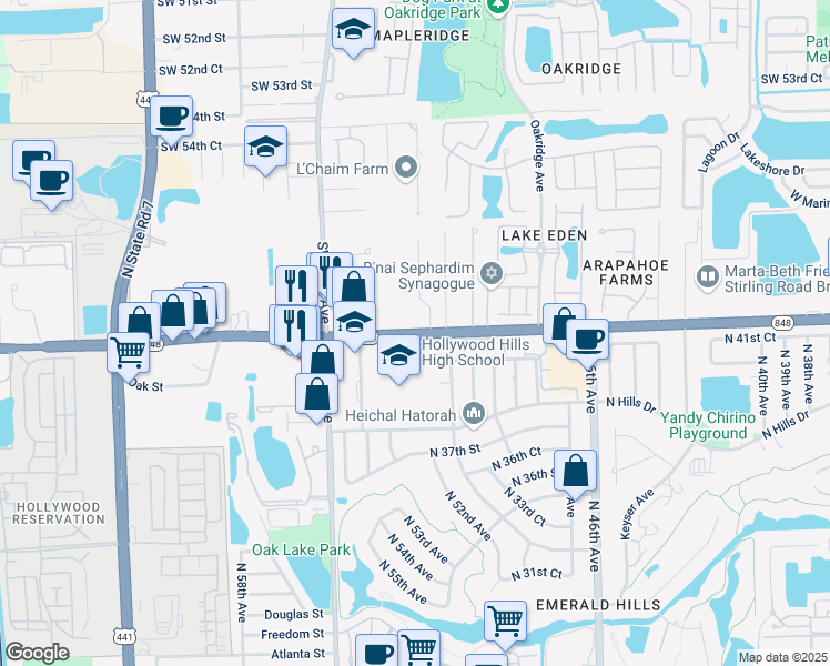 map of restaurants, bars, coffee shops, grocery stores, and more near 5971 Southwest 37th Terrace in Fort Lauderdale