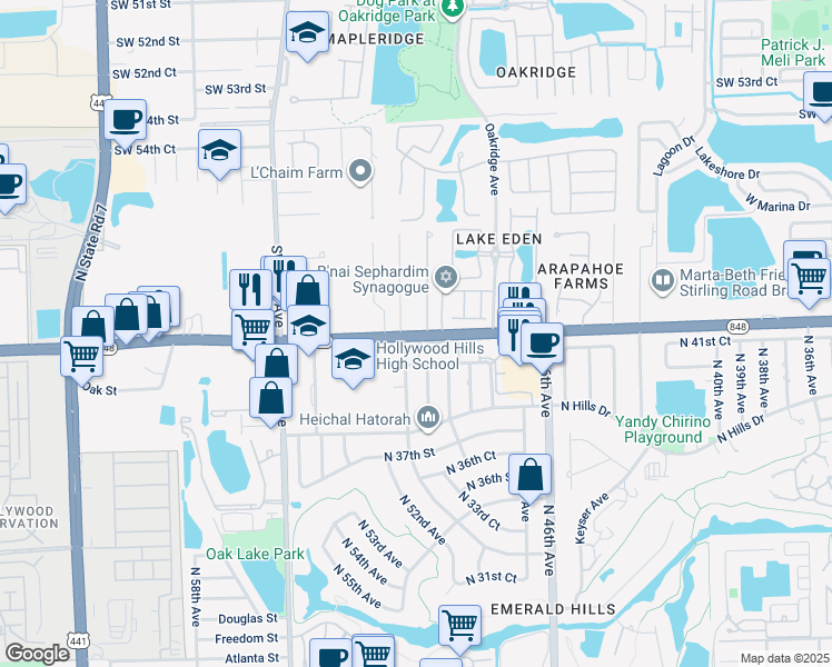 map of restaurants, bars, coffee shops, grocery stores, and more near 5960 Southwest 37th Avenue in Fort Lauderdale