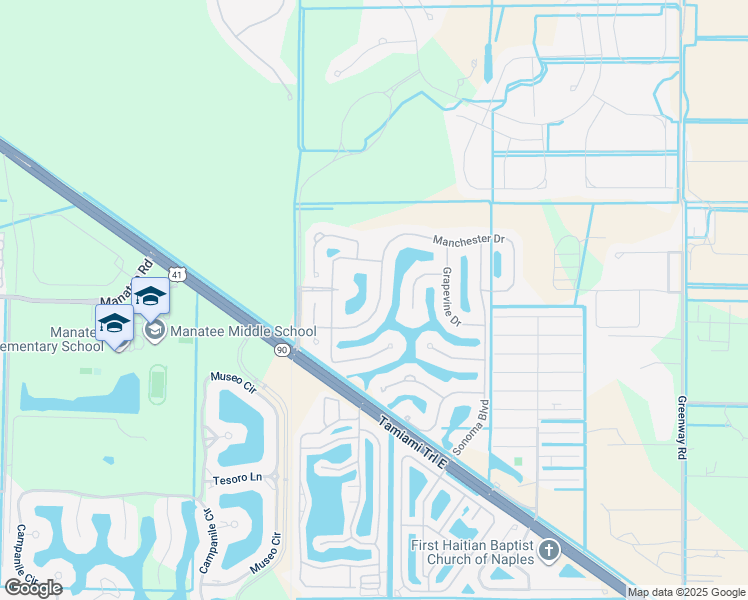 map of restaurants, bars, coffee shops, grocery stores, and more near 14301 Manchester Drive in Naples