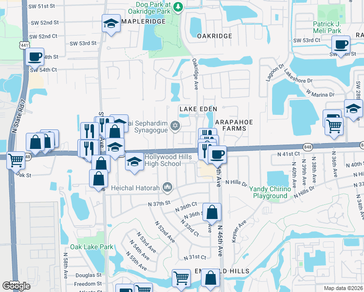 map of restaurants, bars, coffee shops, grocery stores, and more near 5930 Southwest 36th Terrace in Fort Lauderdale