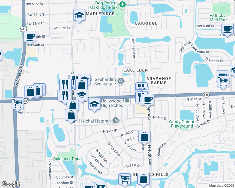 map of restaurants, bars, coffee shops, grocery stores, and more near 5930 Southwest 36th Terrace in Fort Lauderdale