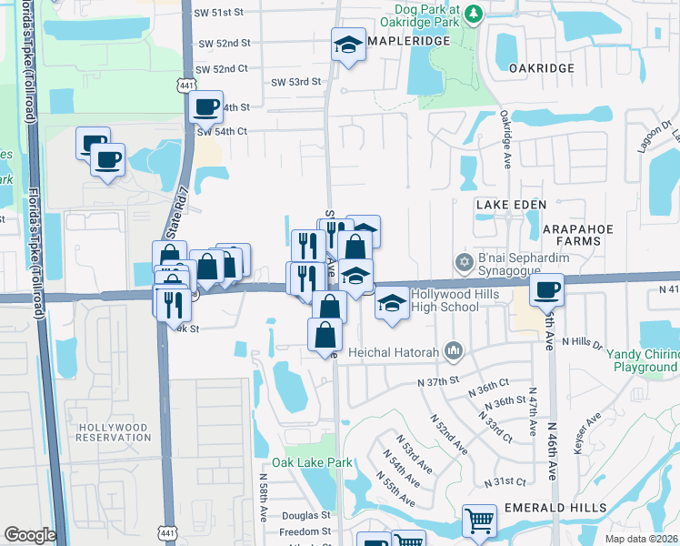 map of restaurants, bars, coffee shops, grocery stores, and more near 5980 Southwest 40th Avenue in Fort Lauderdale