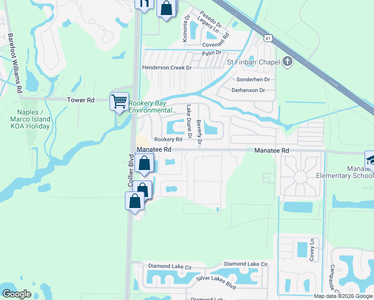 map of restaurants, bars, coffee shops, grocery stores, and more near 1901 Rookery Bay Drive in Naples