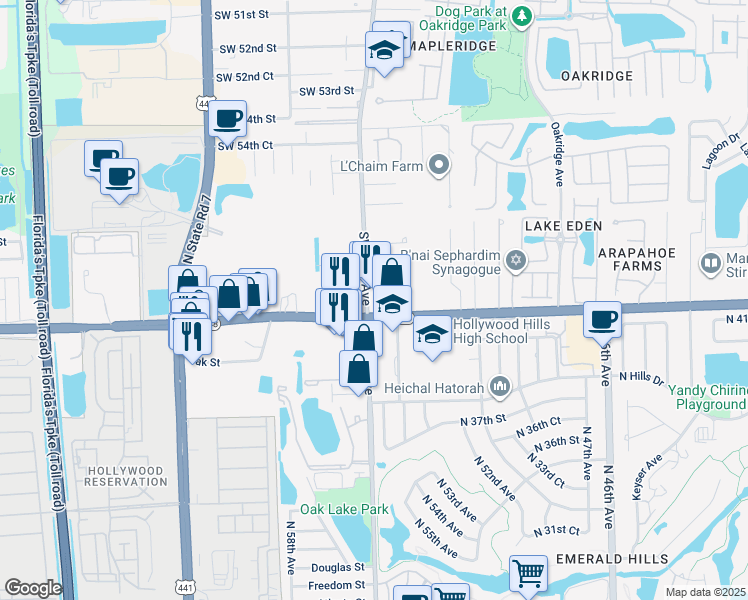 map of restaurants, bars, coffee shops, grocery stores, and more near 5980 Southwest 40th Avenue in Fort Lauderdale